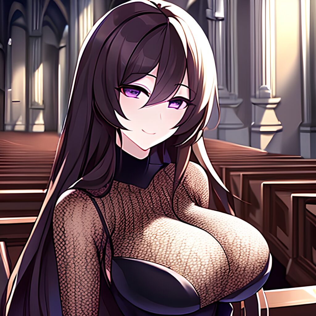 church long hair messy hair woman brunette fishnet 
