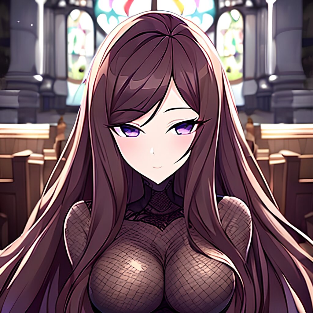 church long hair messy hair woman brunette fishnet 