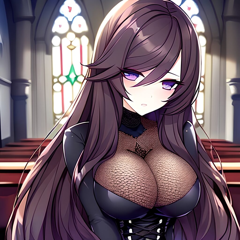 church long hair messy hair woman fishnet brunette 