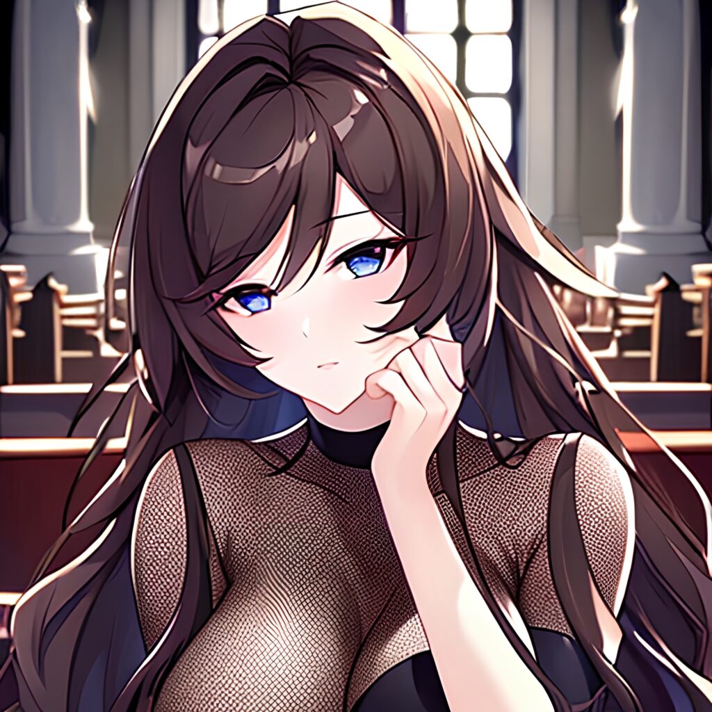 church long hair messy hair woman fishnet brunette 