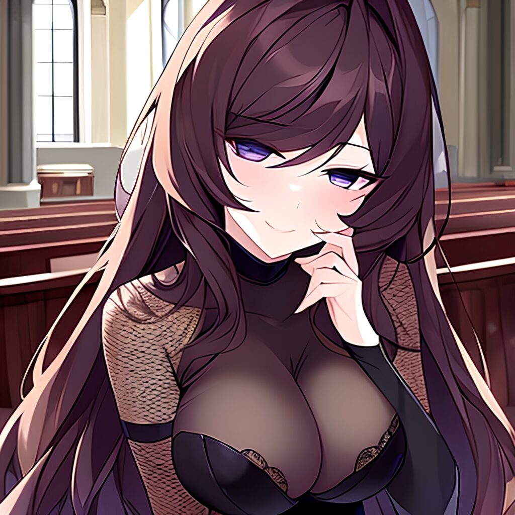 church long hair woman brunette fishnet messy hair 