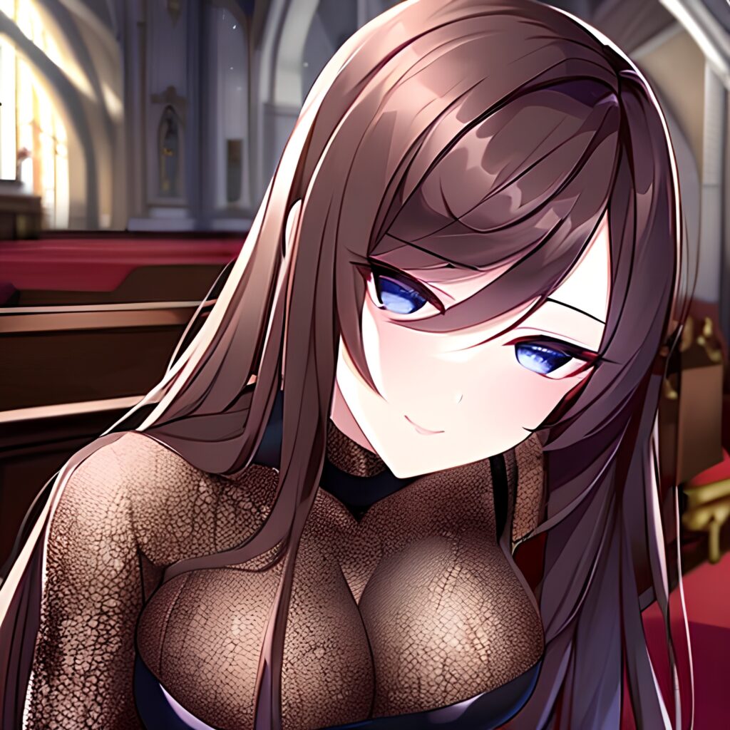 church long hair woman brunette fishnet messy hair 