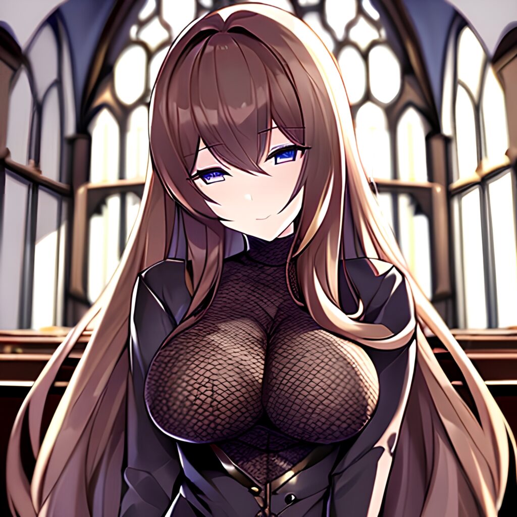 church long hair woman brunette fishnet messy hair 