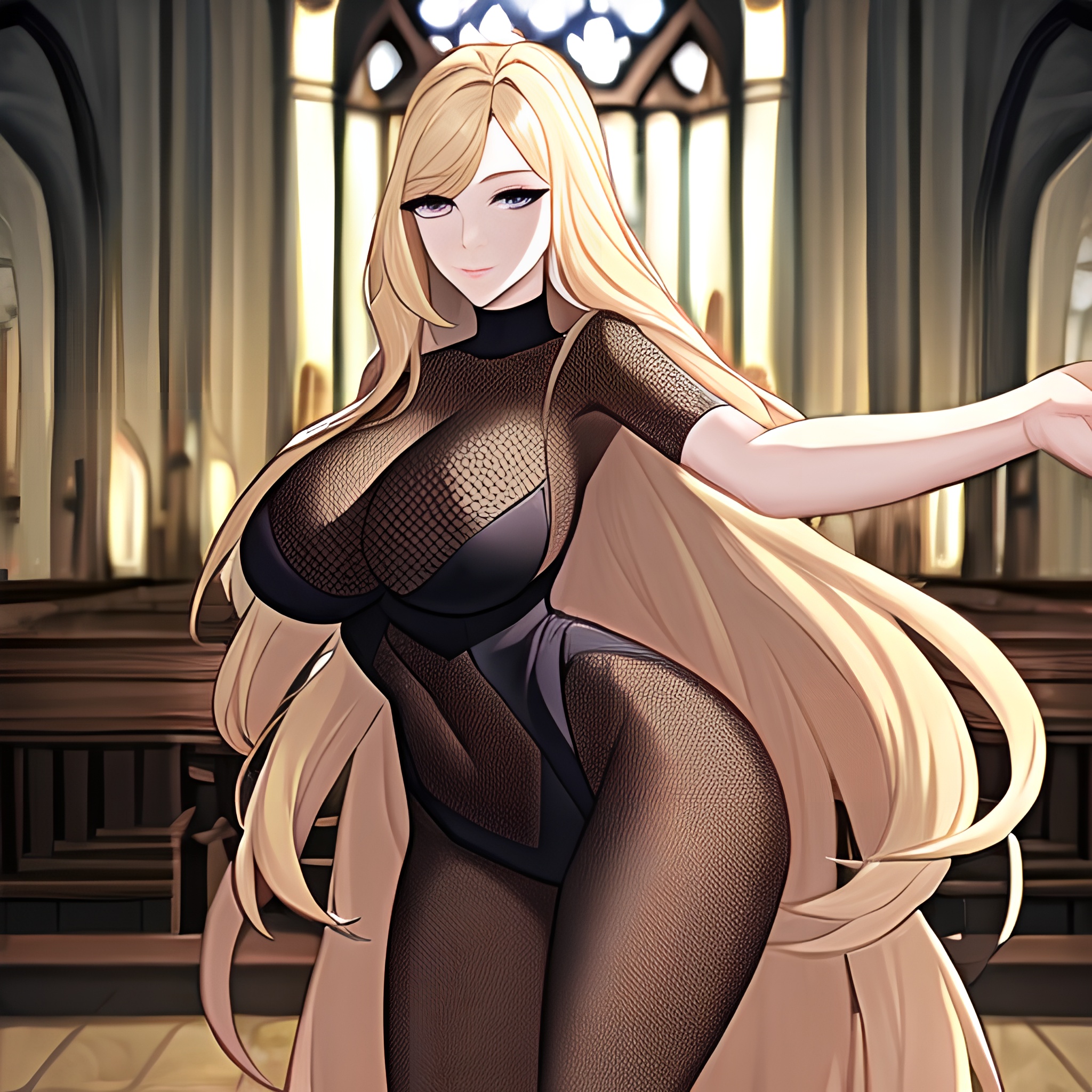 church long hair woman fishnet blonde 