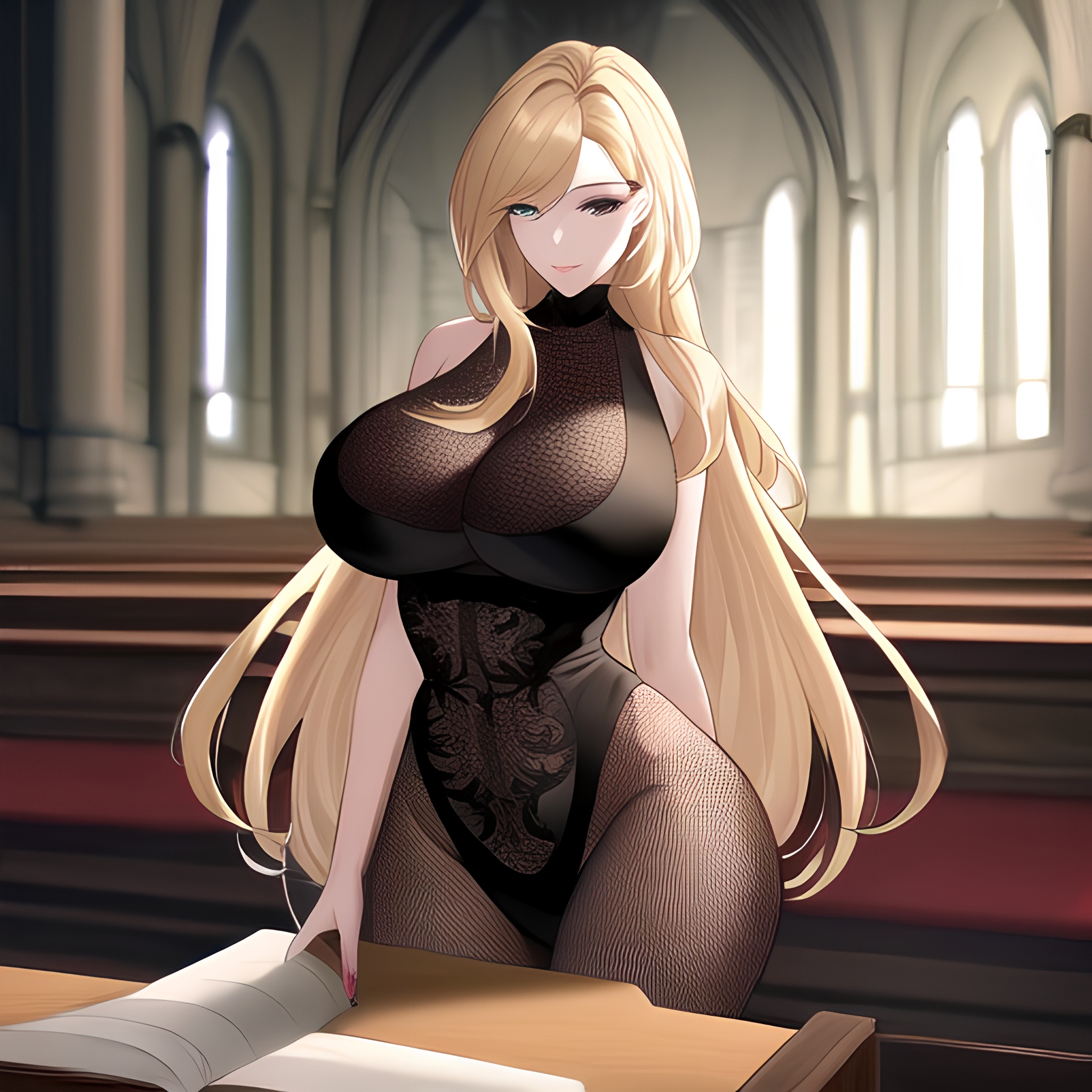 church long hair woman fishnet blonde 