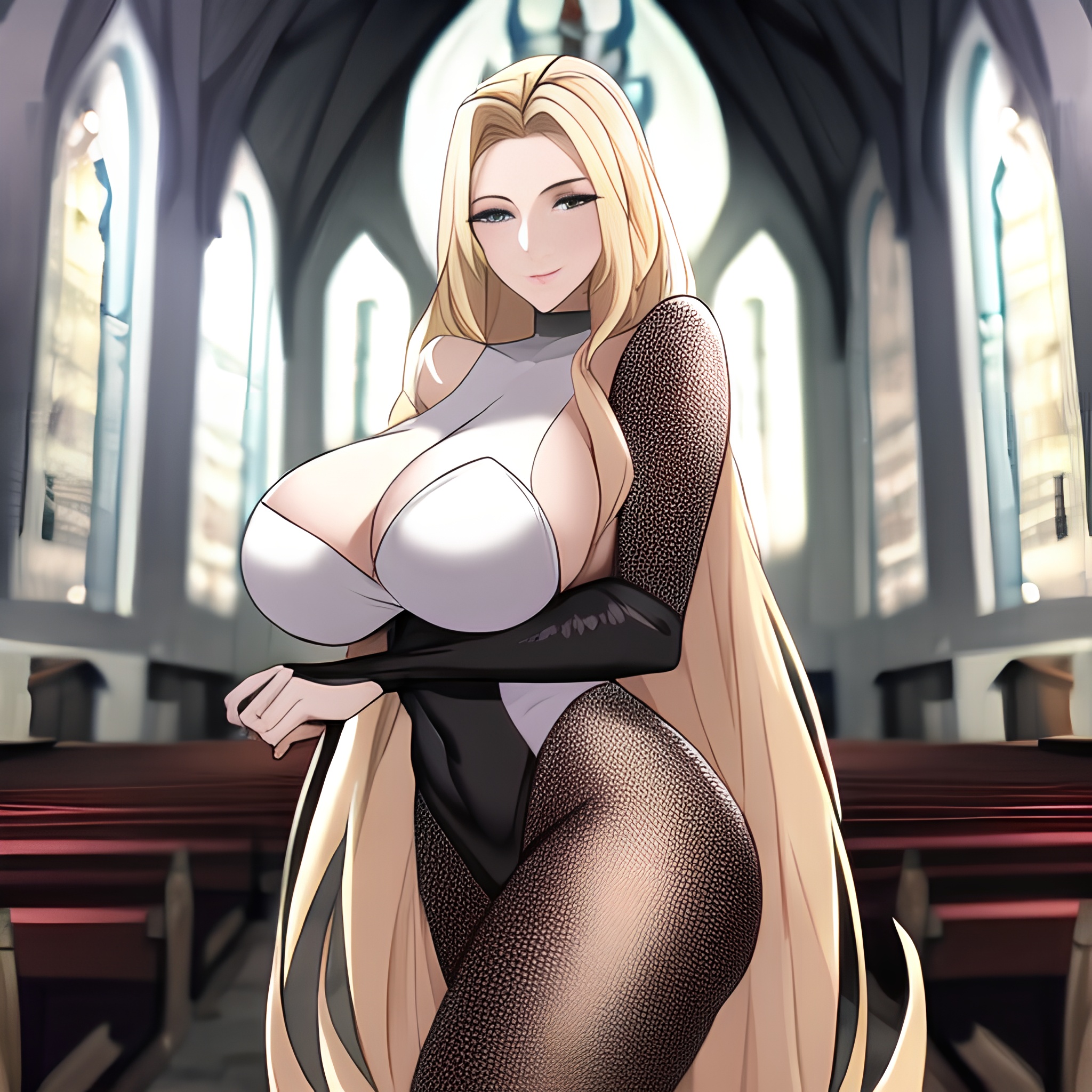church long hair woman fishnet blonde 