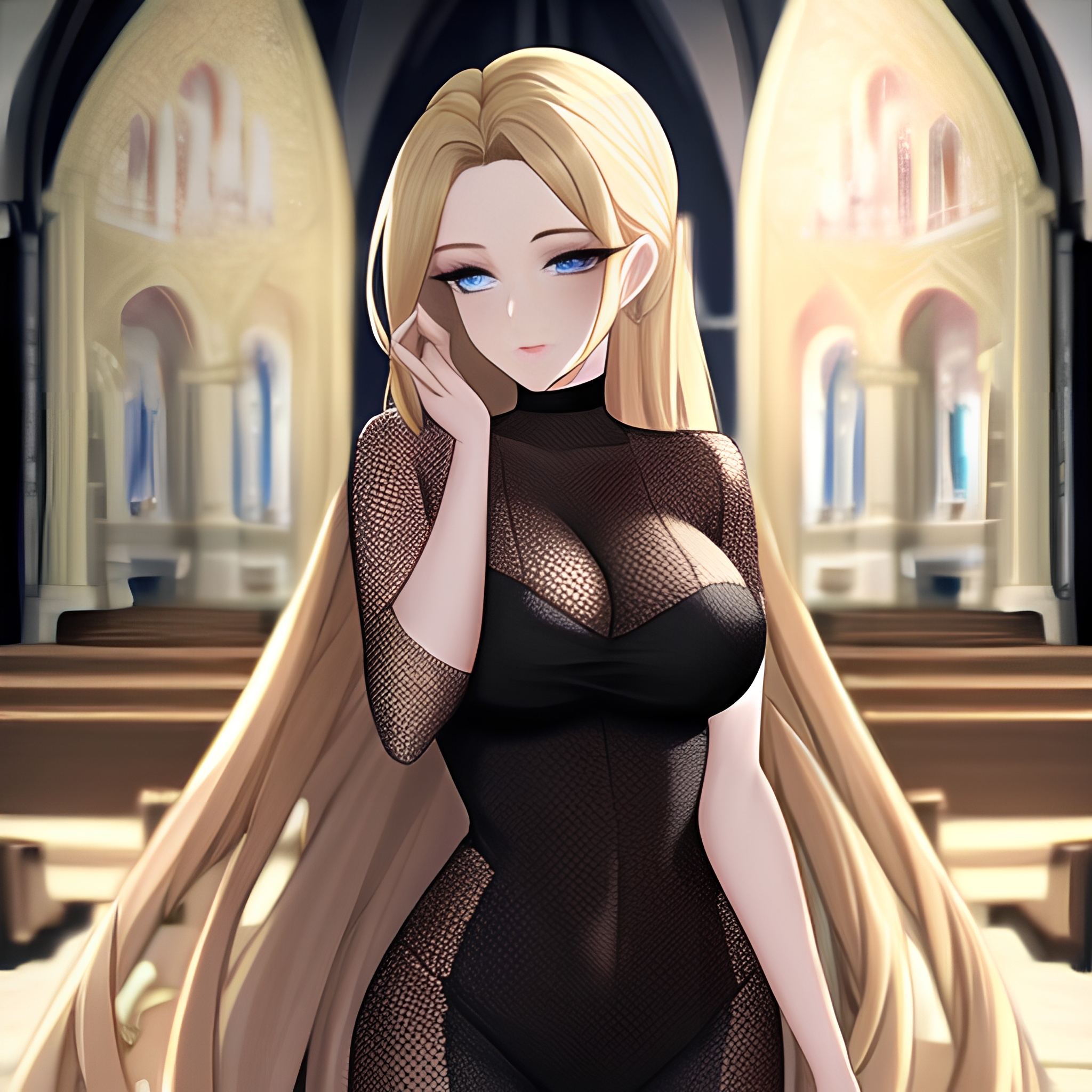 church long hair woman fishnet blonde 