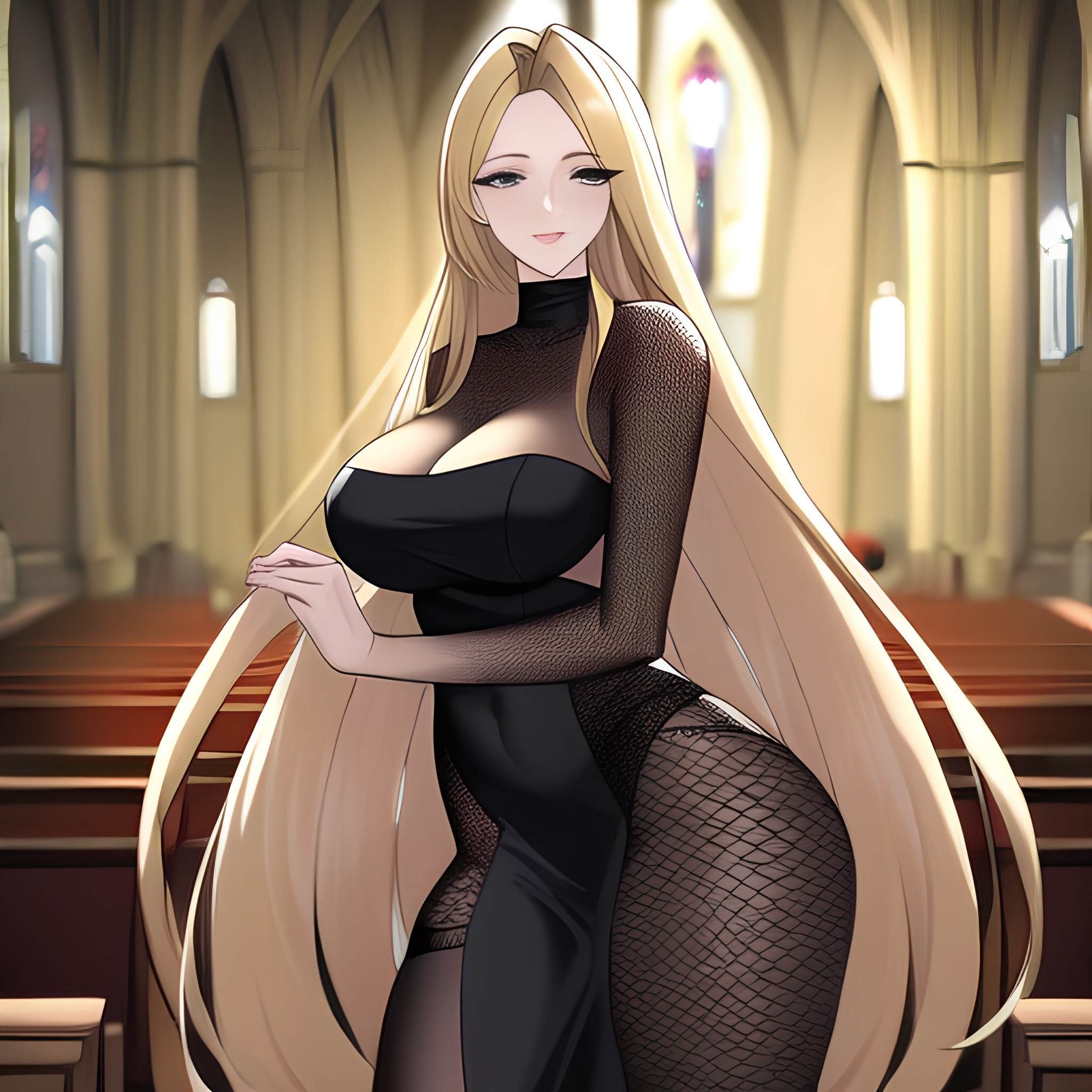 church long hair woman fishnet blonde 