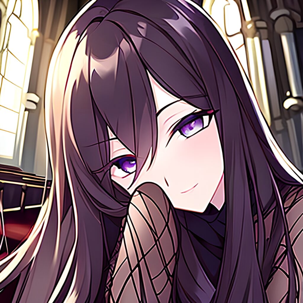 church long hair woman fishnet brunette messy hair 