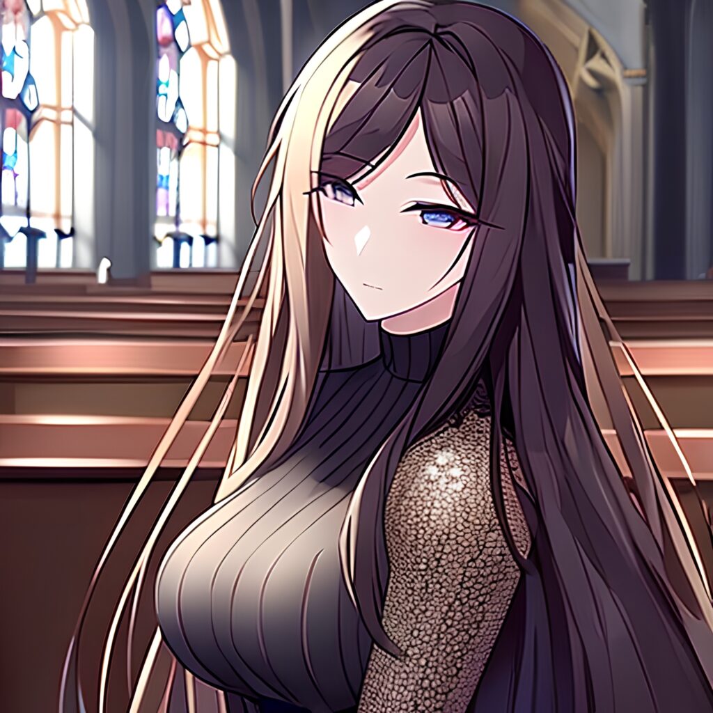 church long hair woman fishnet brunette messy hair 