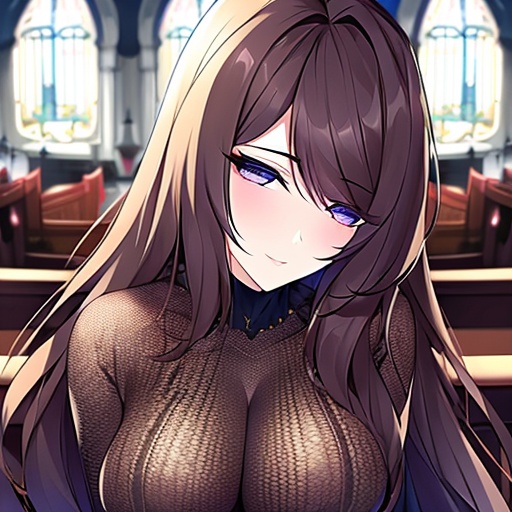 church long hair woman fishnet brunette messy hair 