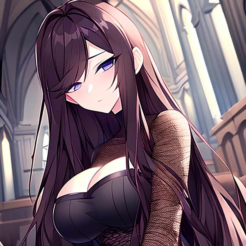 church long hair woman fishnet brunette messy hair 