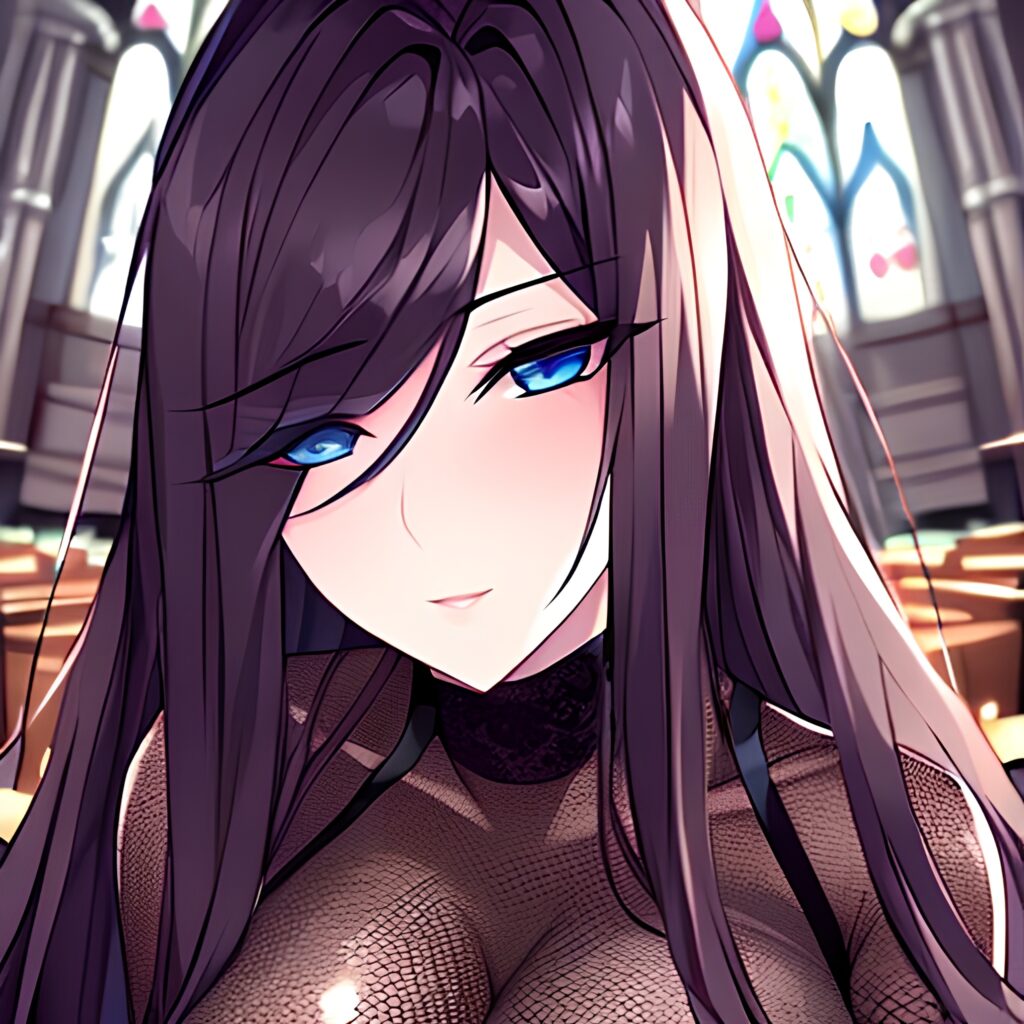 church long hair woman fishnet messy hair brunette 