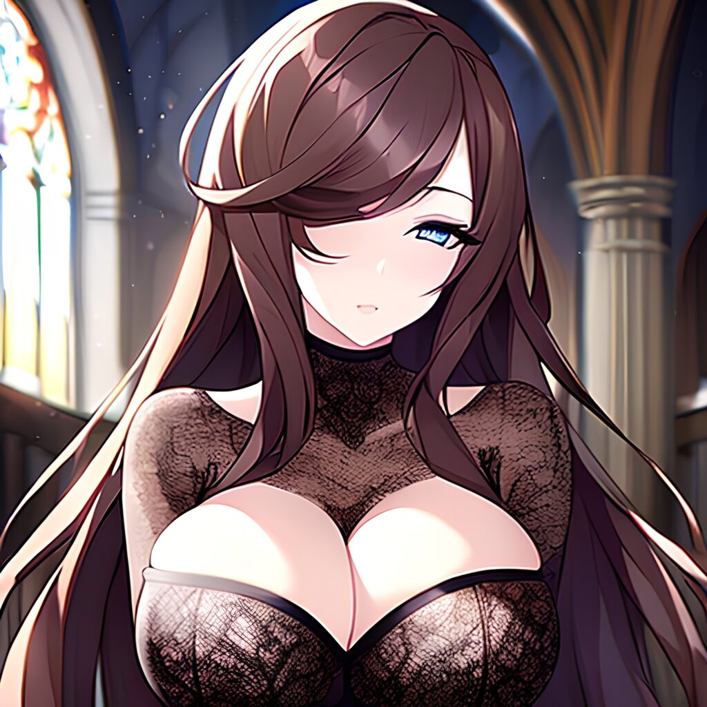 church long hair woman fishnet messy hair brunette 