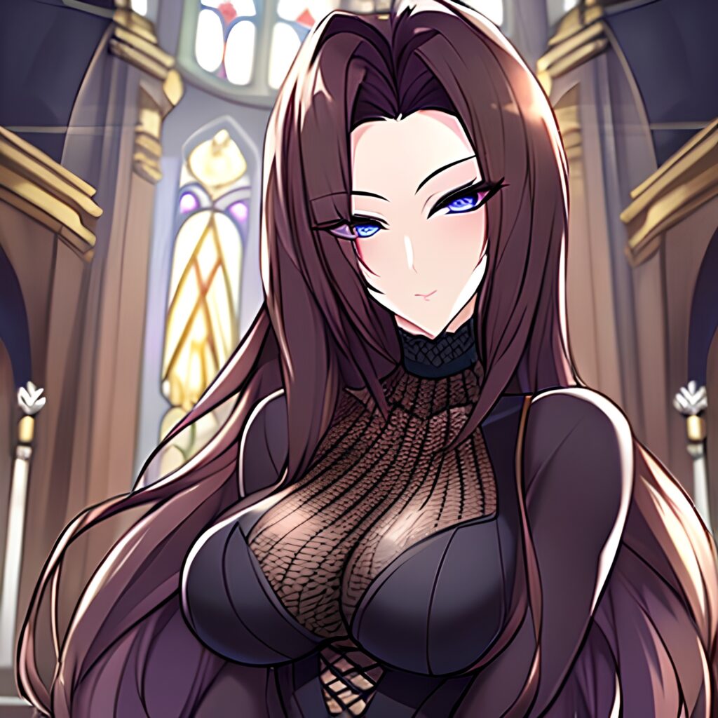 church long hair woman fishnet messy hair brunette 