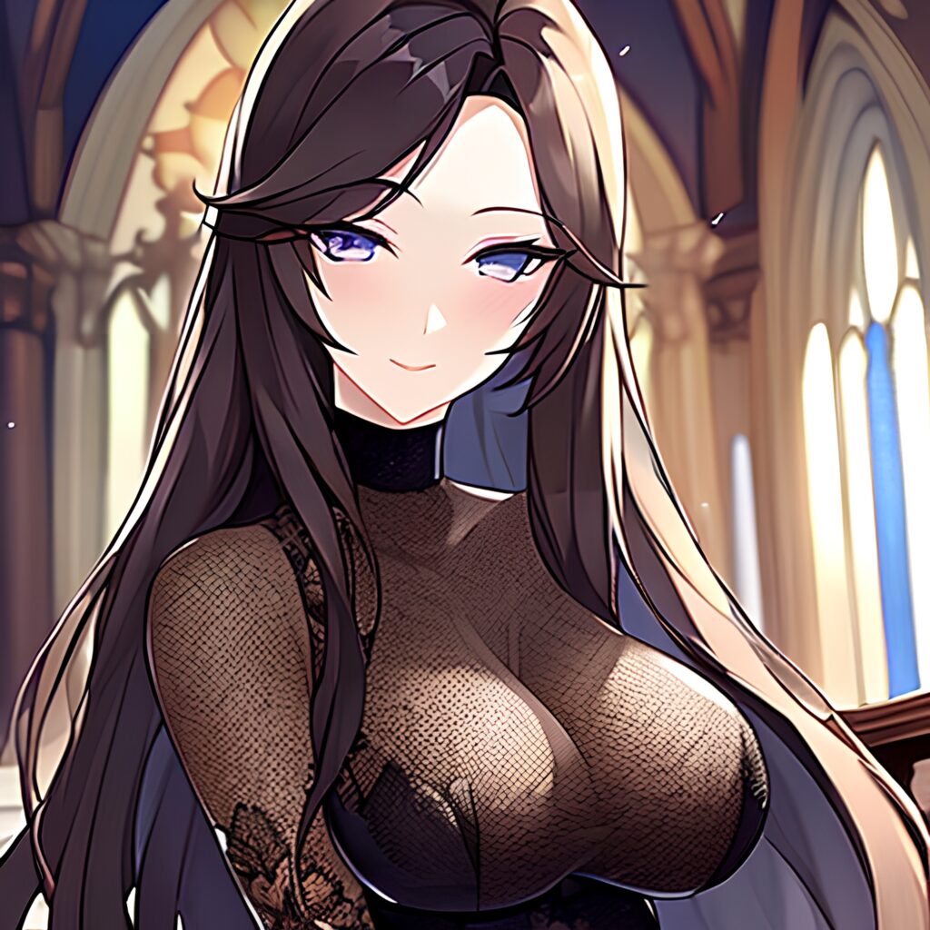 church long hair woman fishnet messy hair brunette 