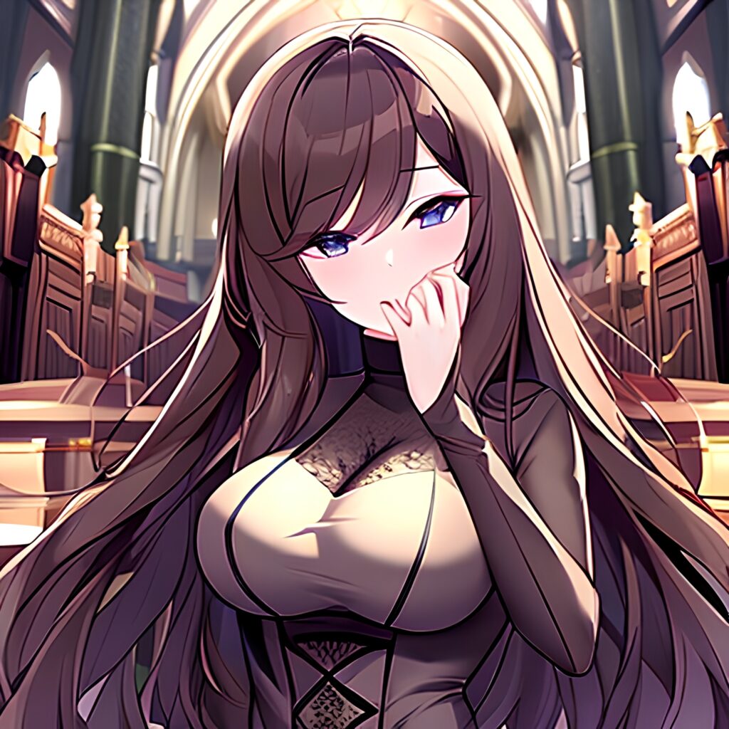 church long hair woman messy hair fishnet brunette 