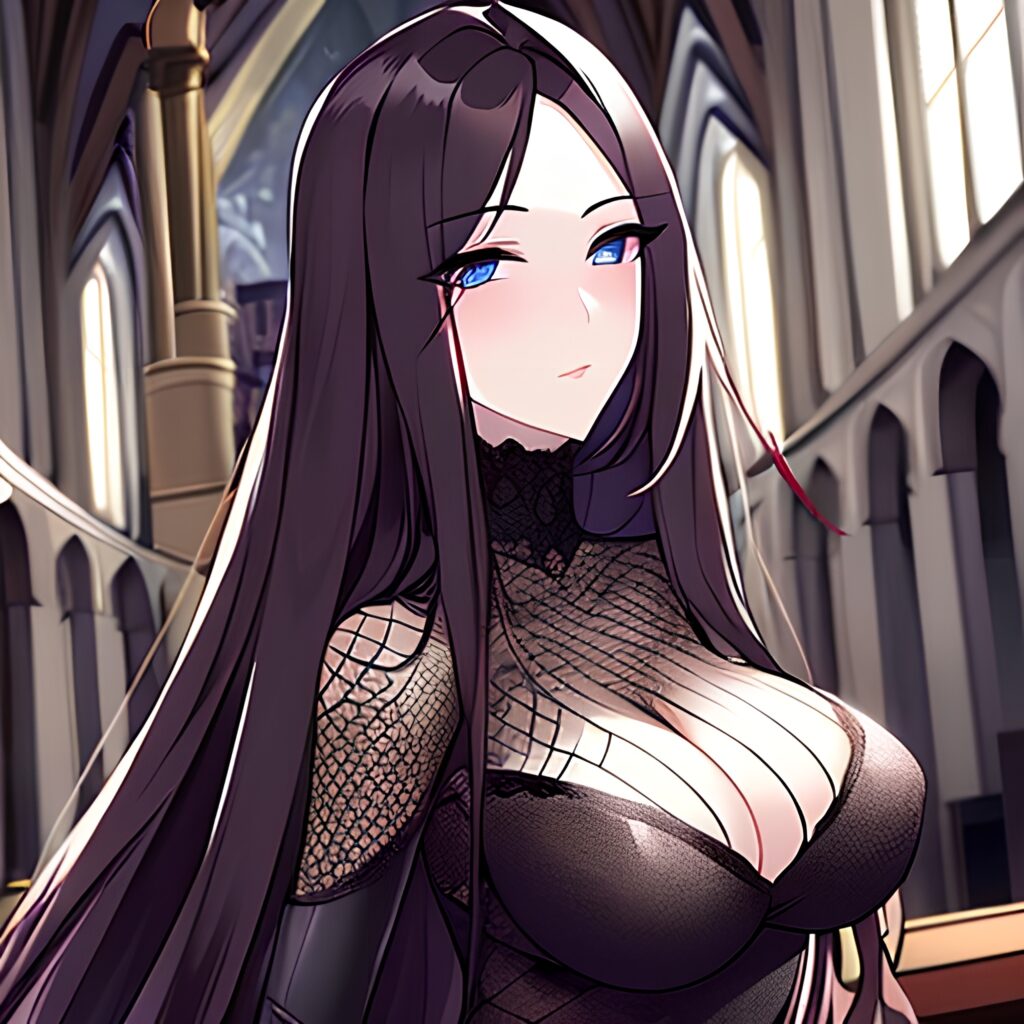 church long hair woman messy hair fishnet brunette