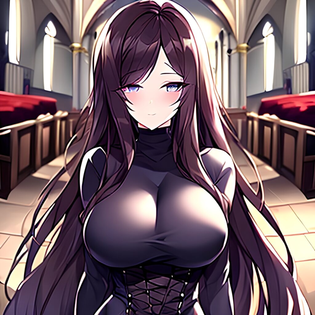 church long hair woman messy hair fishnet brunette 