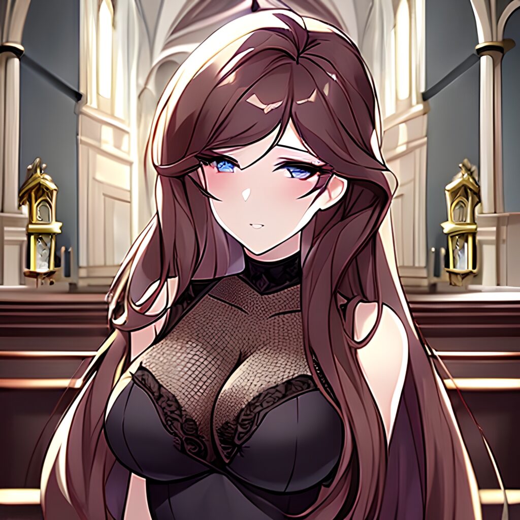 church messy hair brunette fishnet long hair woman 