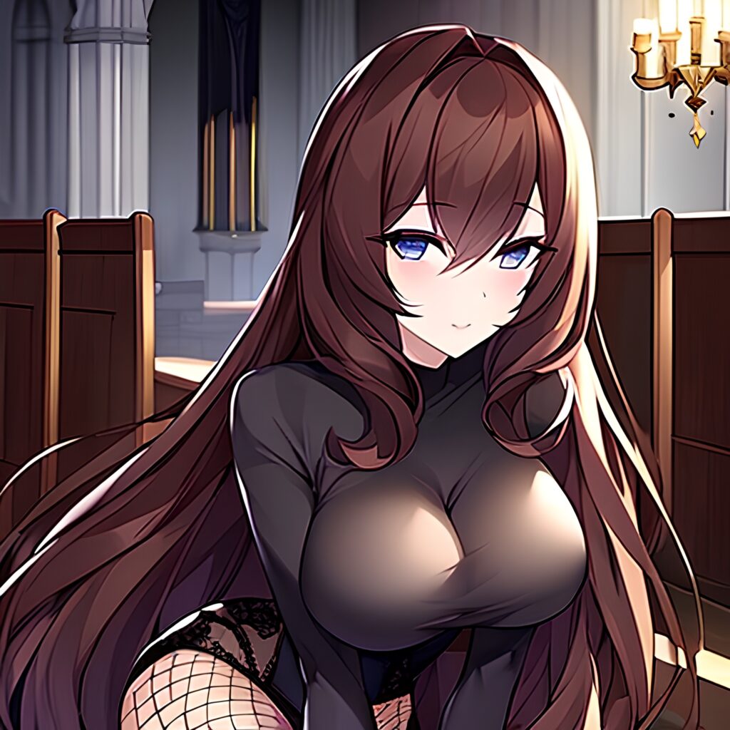 church messy hair brunette fishnet long hair woman 