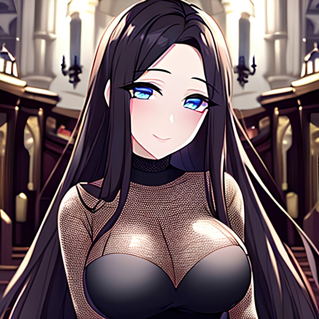 church messy hair brunette fishnet long hair woman 