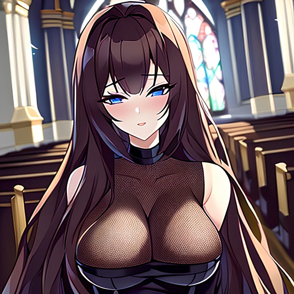 church messy hair brunette fishnet long hair woman 