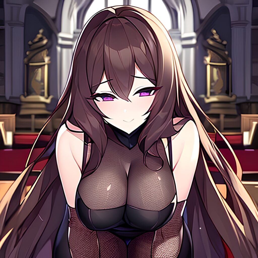 church messy hair brunette fishnet long hair woman 