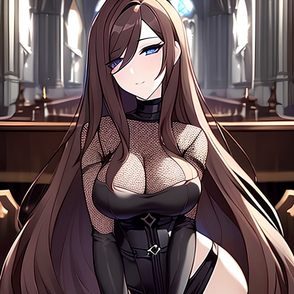 church messy hair brunette fishnet woman long hair 