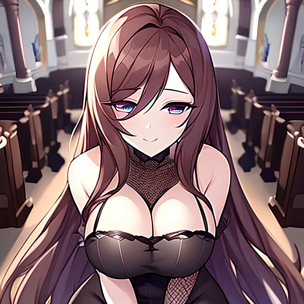 church messy hair brunette fishnet woman long hair 