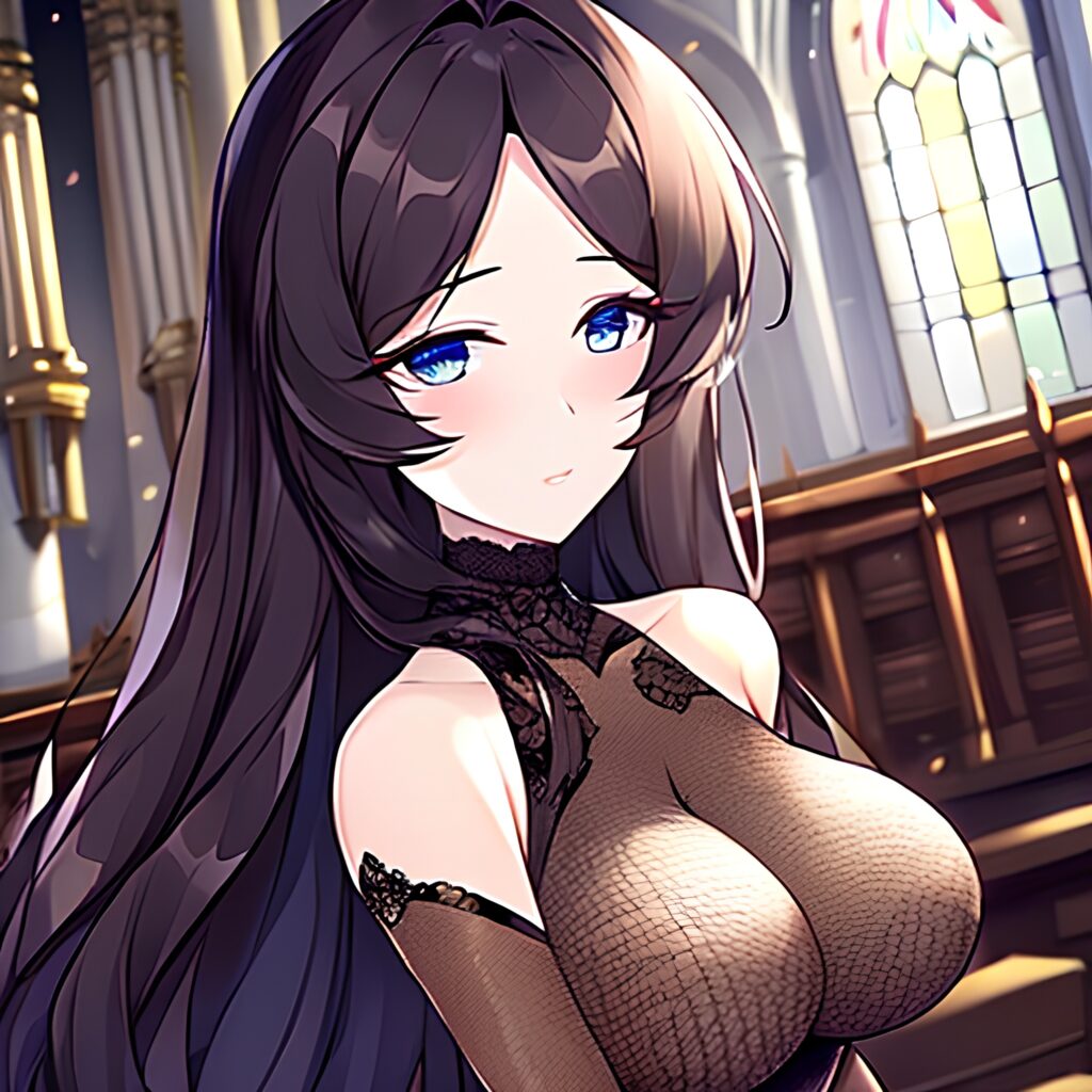 church messy hair brunette fishnet woman long hair 
