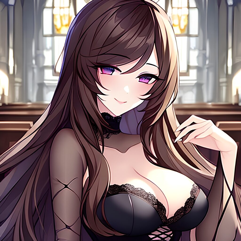 church messy hair brunette long hair fishnet woman 