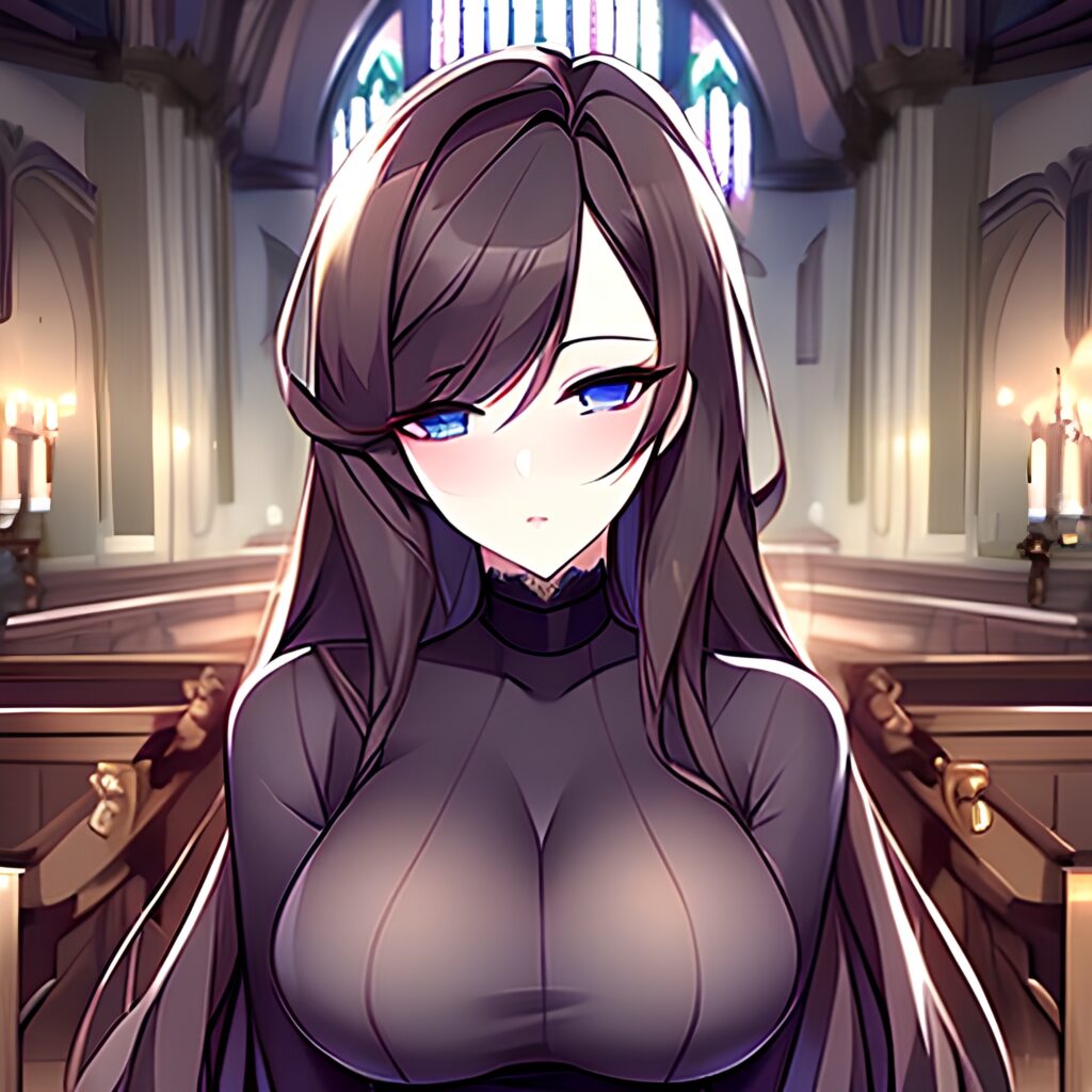 church messy hair brunette long hair fishnet woman 