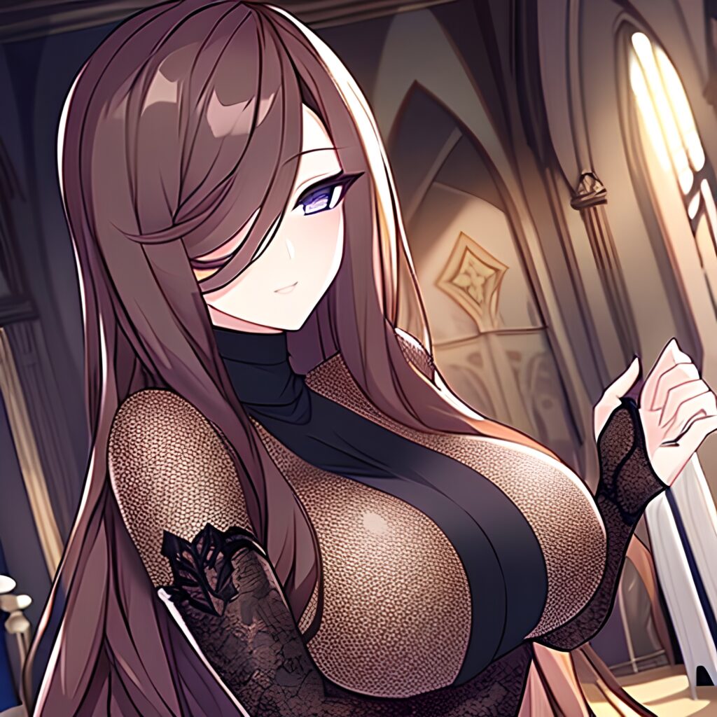 church messy hair brunette long hair woman fishnet