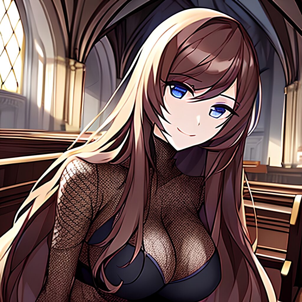 church messy hair brunette woman fishnet long hair 