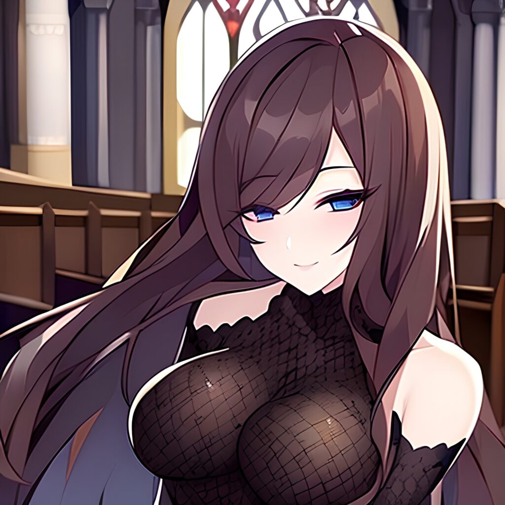 church messy hair brunette woman fishnet long hair 