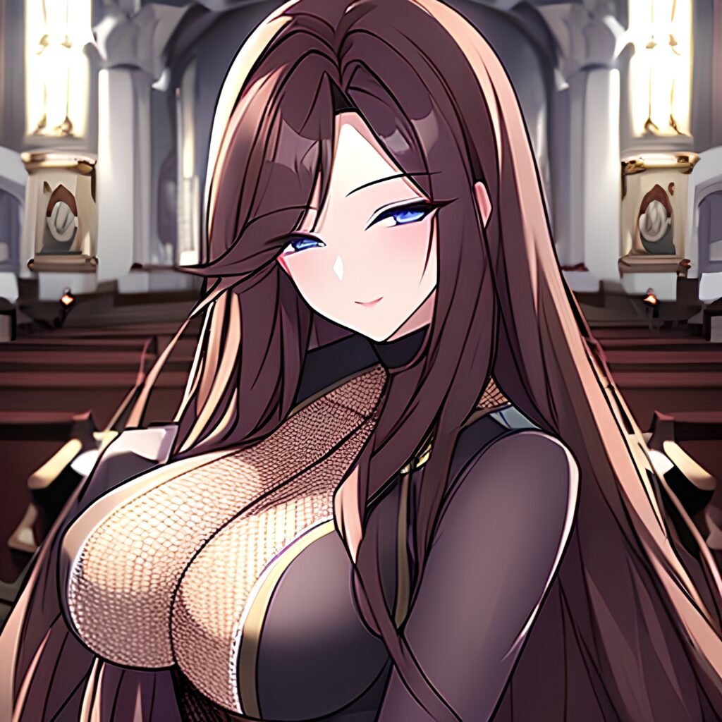 church messy hair brunette woman fishnet long hair 