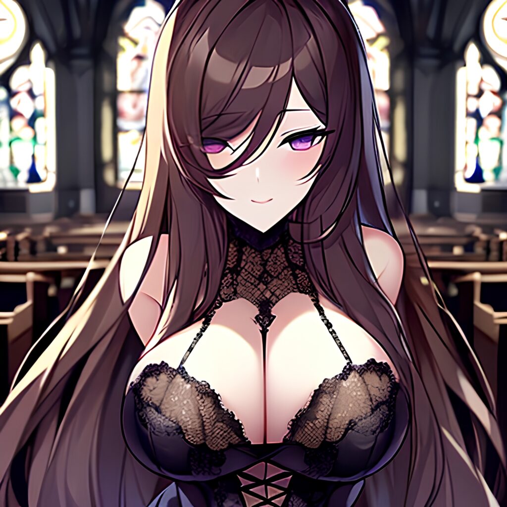 church messy hair brunette woman fishnet long hair 