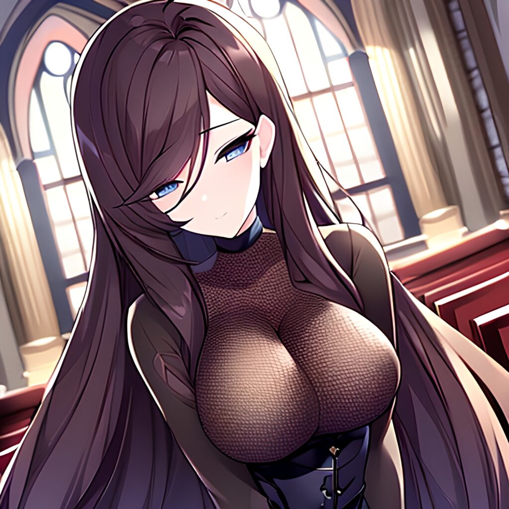 church messy hair brunette woman fishnet long hair 