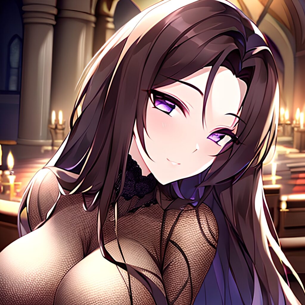 church messy hair brunette woman long hair fishnet 