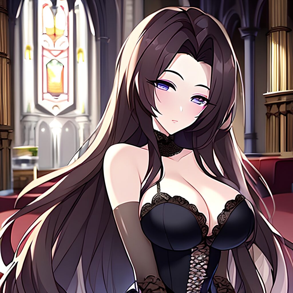 church messy hair brunette woman long hair fishnet 