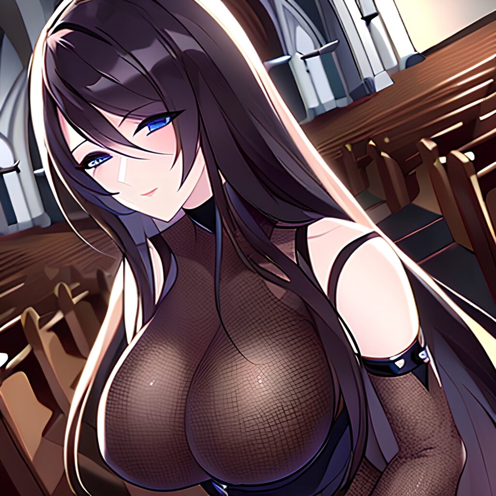 church messy hair brunette woman long hair fishnet 