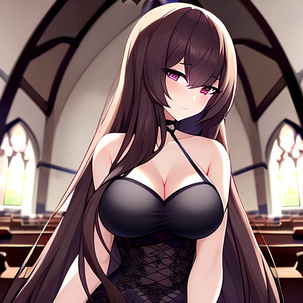 church messy hair fishnet brunette long hair woman 