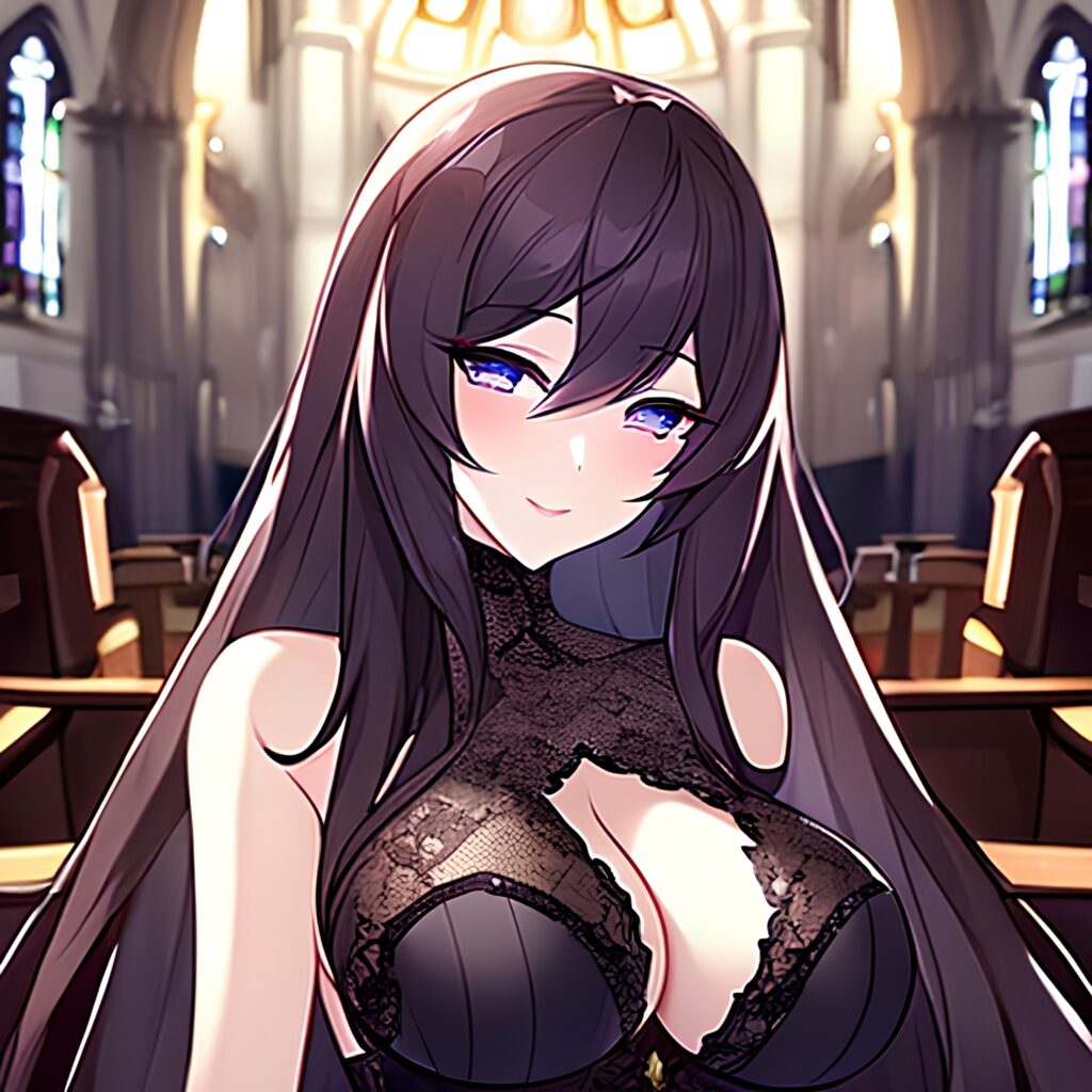church messy hair fishnet brunette long hair woman 