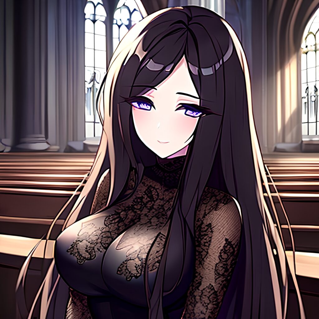 church messy hair fishnet brunette long hair woman 