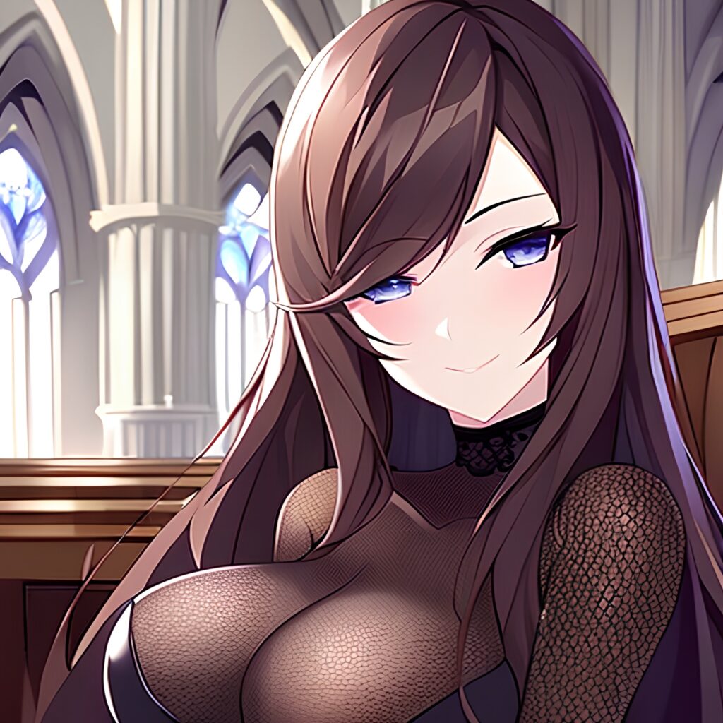 church messy hair fishnet brunette long hair woman 