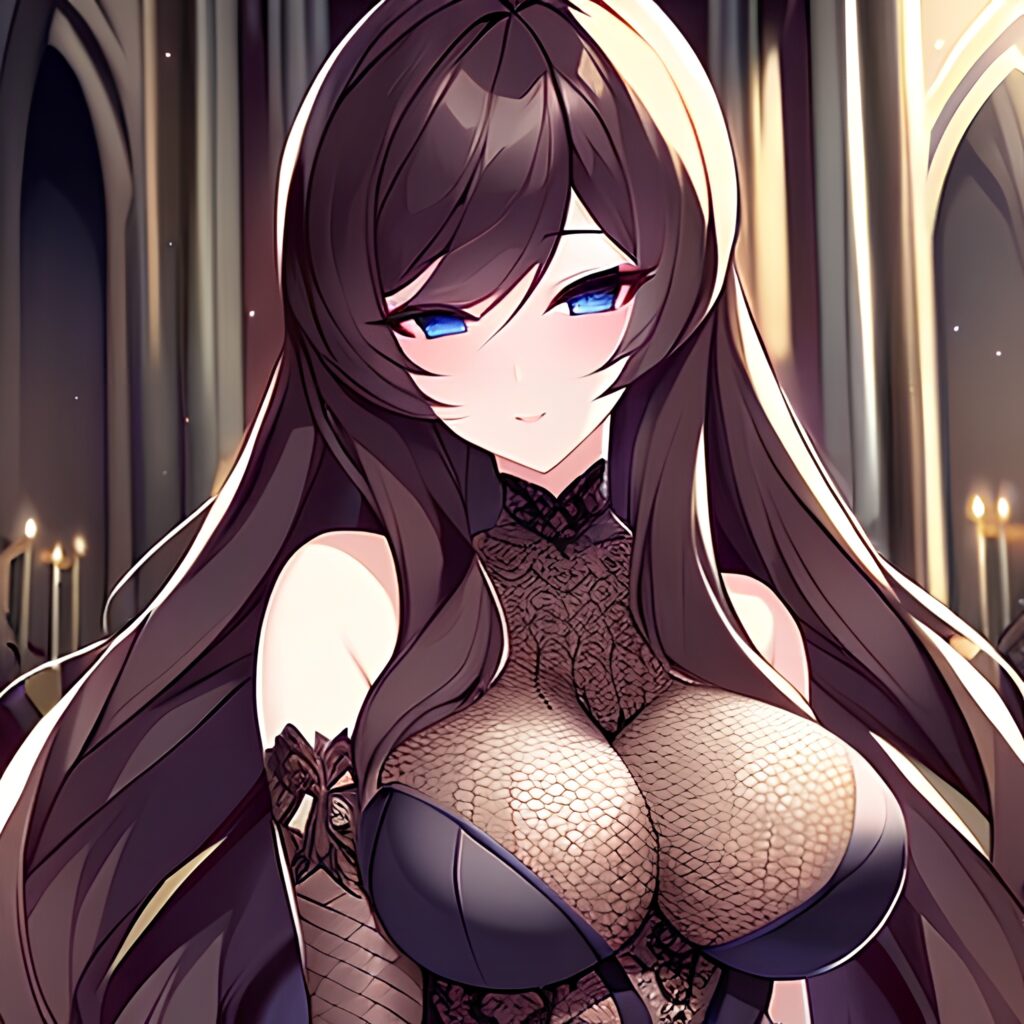 church messy hair fishnet long hair brunette woman