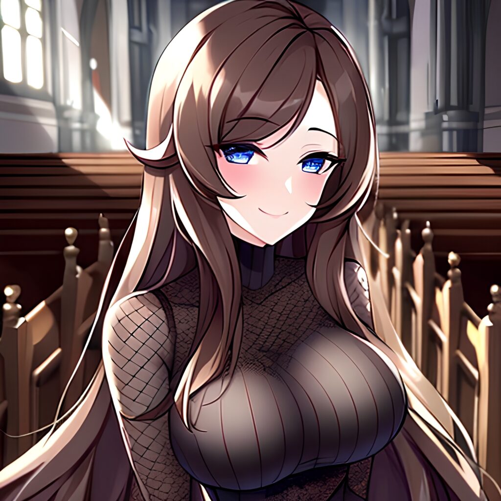 church messy hair fishnet long hair brunette woman 