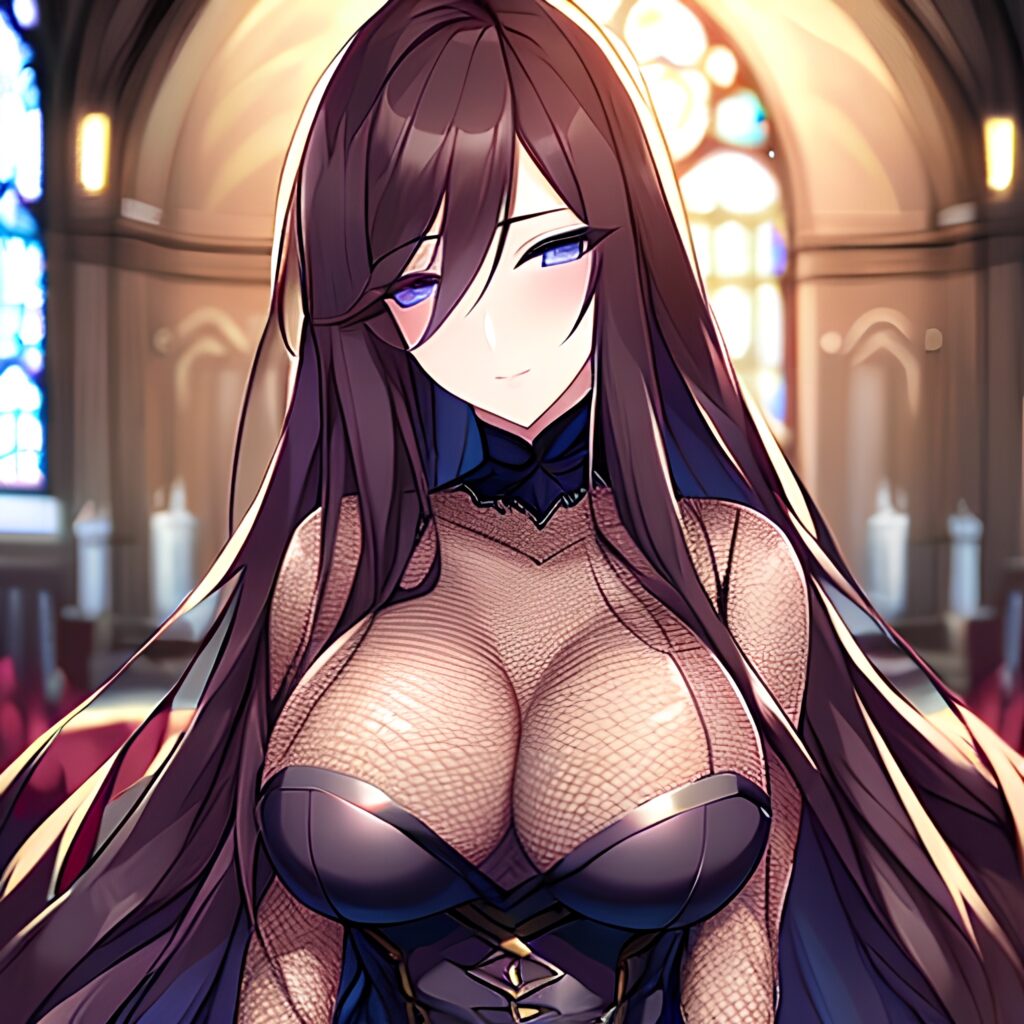 church messy hair fishnet long hair brunette woman 