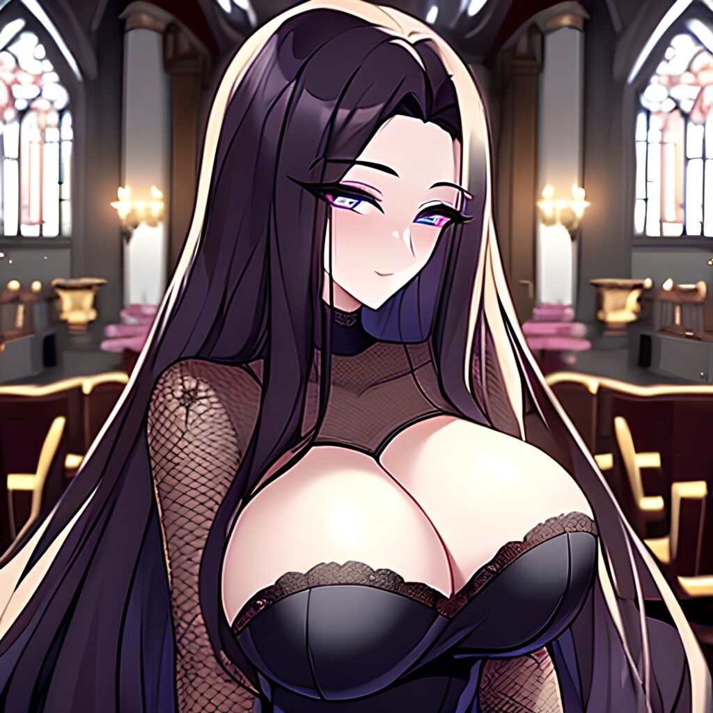 church messy hair fishnet long hair brunette woman 